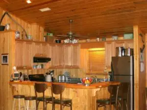 wooden dining and bar area